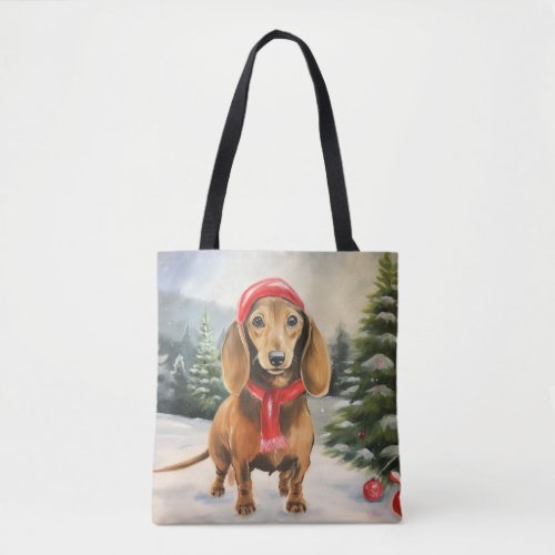 Dachshund Dog in Snow Christmas  Tote Bag