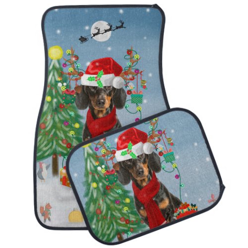 Dachshund Dog in Snow with Christmas Gifts    Car Floor Mat