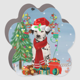 Dachshund Dog in Snow with Christmas Gifts Car Magnet