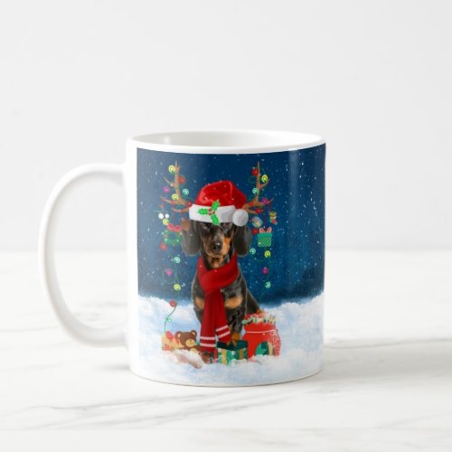 Dachshund Dog in Snow with Christmas Gifts  Coffee Mug
