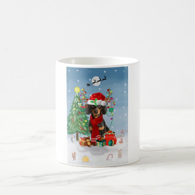 Dachshund Dog in Snow with Christmas Gifts  Coffee Mug (Center)