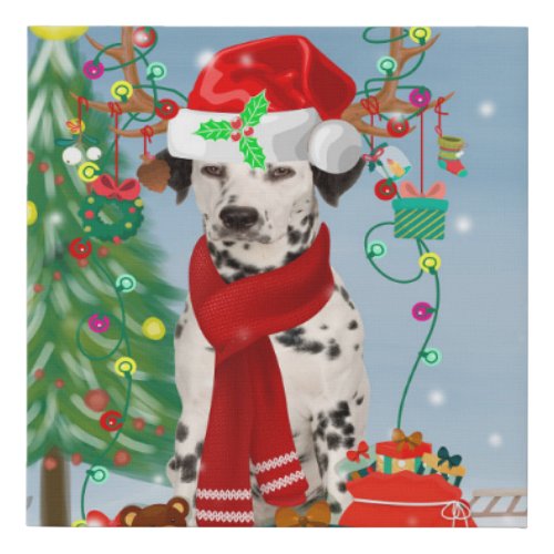 Dachshund Dog in Snow with Christmas Gifts   Faux Canvas Print