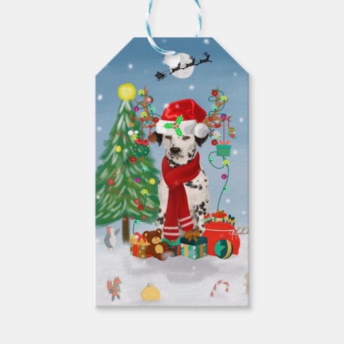 Dachshund Dog in Snow with Christmas Gifts   Gift Tags