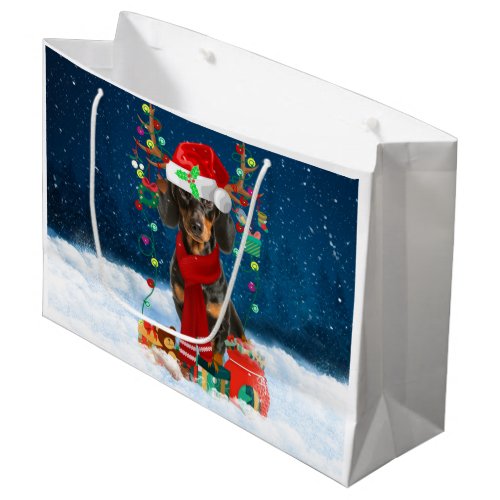 Dachshund Dog in Snow with Christmas Gifts Large Gift Bag