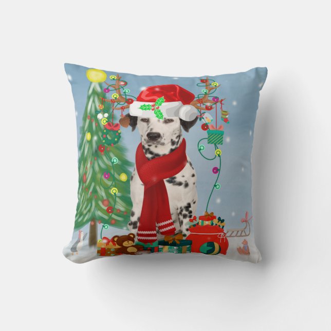 Dachshund Dog in Snow with Christmas Gifts  Throw Pillow (Front)