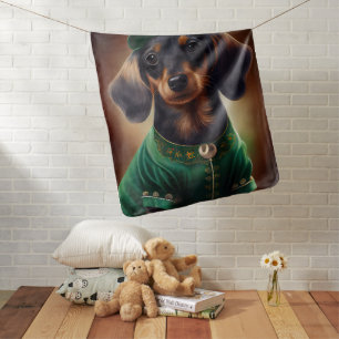 Dachshund Dog in St. Patrick's Day Dress Baby Blanket