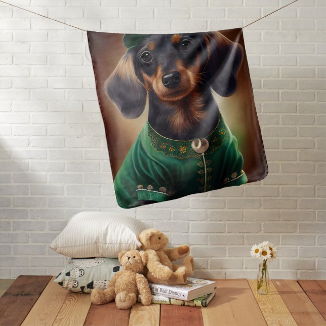 Dachshund Dog in St. Patrick's Day Dress Baby Blanket (In Situ)