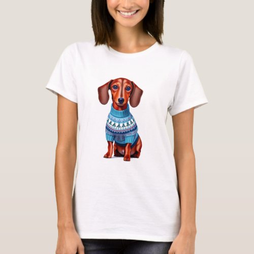 Dachshund dog in sweater t_shirt