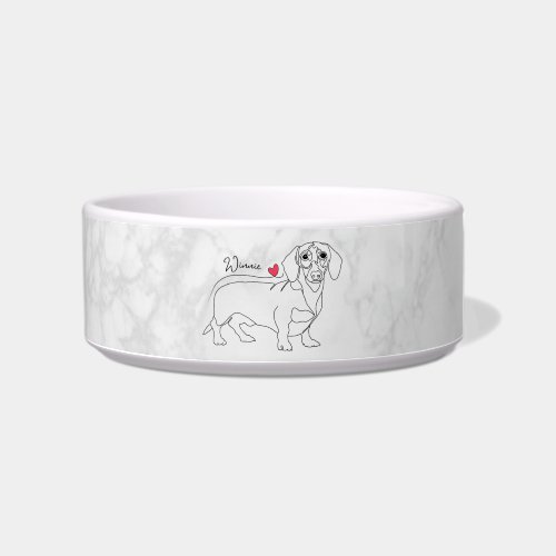 Dachshund Dog Line Art and Heart with Name Bowl