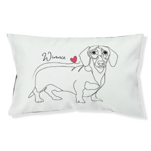 Dachshund Dog Line Art and Heart with Name Pet Bed
