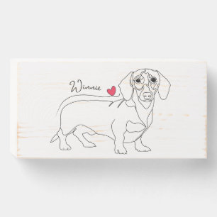 Dachshund Dog Line Art and Heart with Name Wooden Box Sign