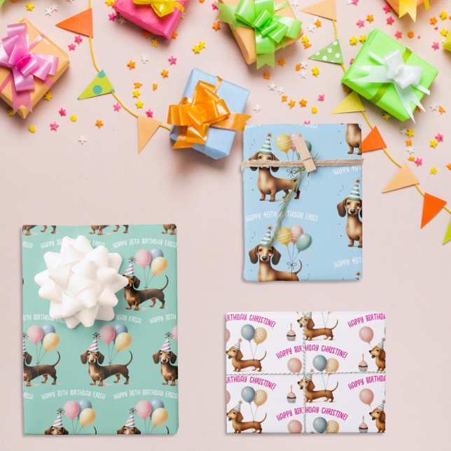 dachshund dog lover birthday celebration  wrapping paper sheets (Creator Uploaded)