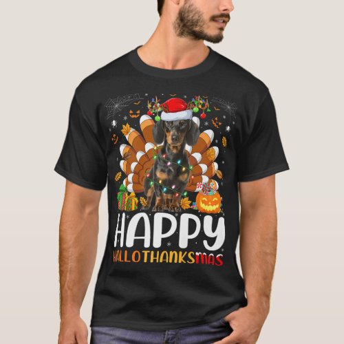 Dachshund Dog Lover Halloween Christmas Happy Hall T_Shirt