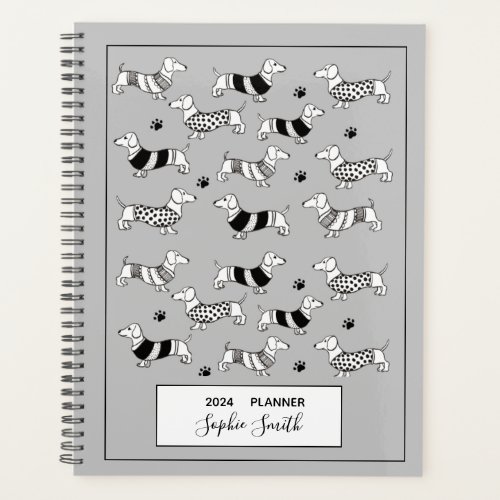 Dachshund Dog lovers black  white 2023 Planner