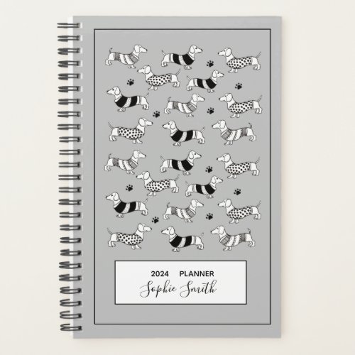 Dachshund Dog lovers Black  White 2024 Planner