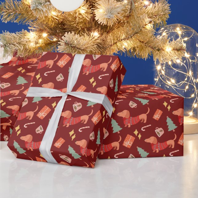 Dachshund dog lovers retro Christmas gift Wrapping Paper (Holidays)