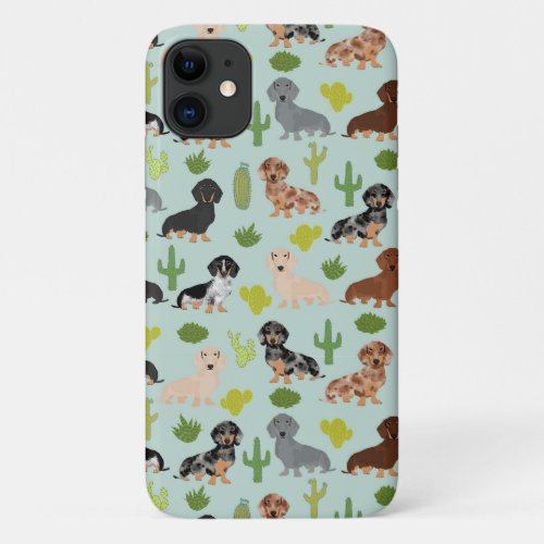 Dachshund dog mint cactus iPhone 11 case