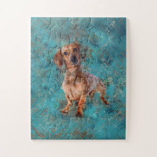 Dachshund dog Mixed Media Art Jigsaw Puzzle