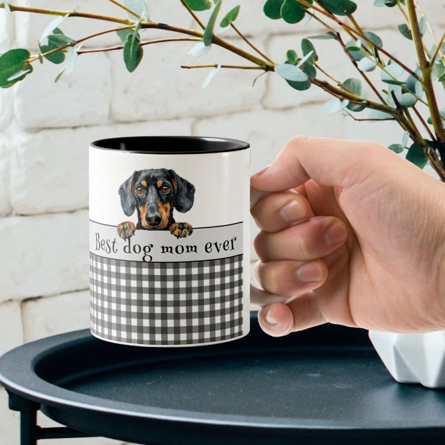 Dachshund Dog Mom Custom Text Two-Tone Coffee Mug (Creator Uploaded)