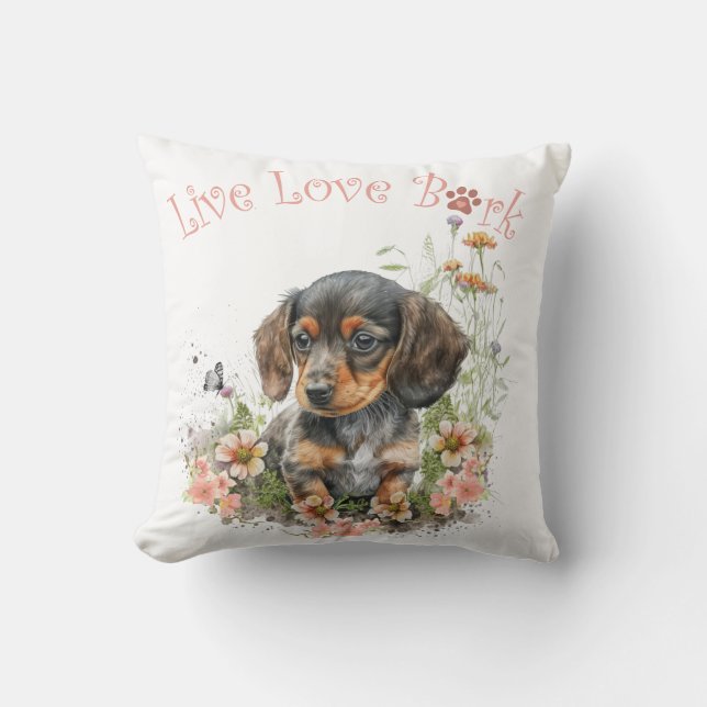Dachshund Dog Mom Floral Throw Pillow (Front)