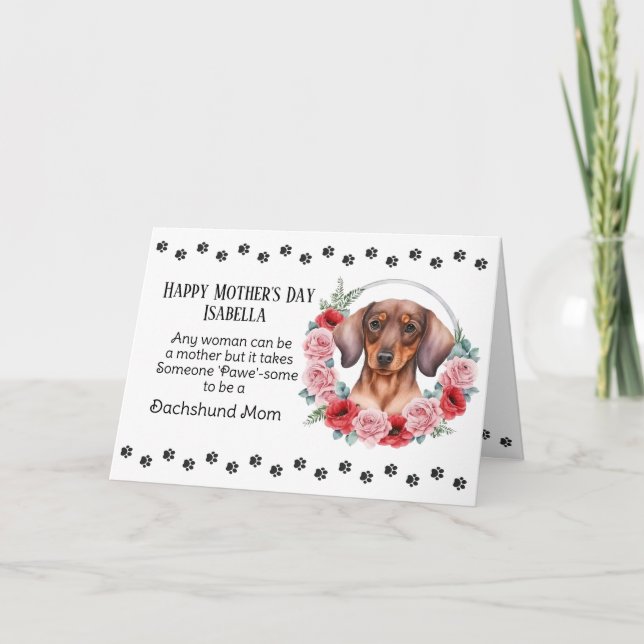 Dachshund Dog Mom Florals Mother's Day Verse Holiday Card (Front)