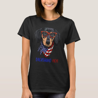Dachshund Dog Mom Leopard Glasses Usa Flag 4th Of  T-Shirt