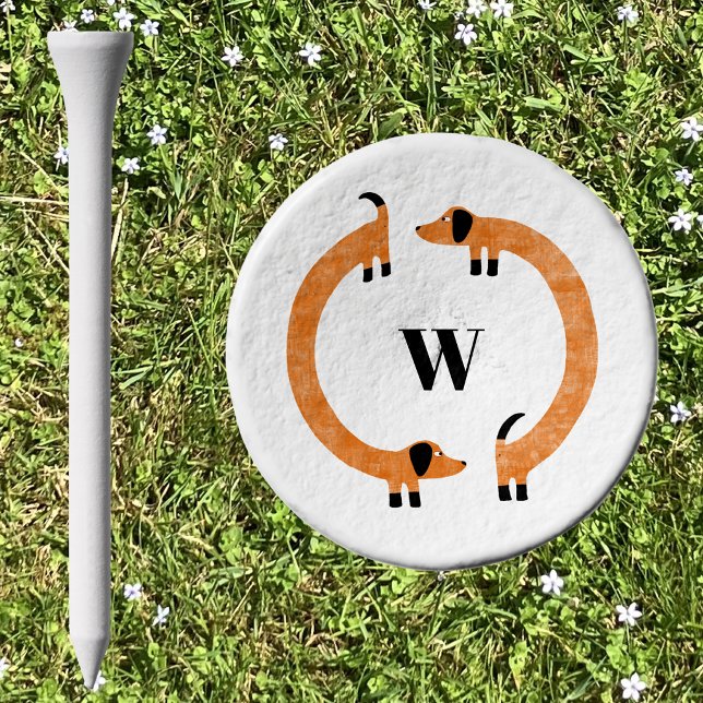 Dachshund Dog Monogram Initial Personalized Golf Tees (Fun Dachshund Wiener Sausage dog circle monogram initial personalized golf tee)