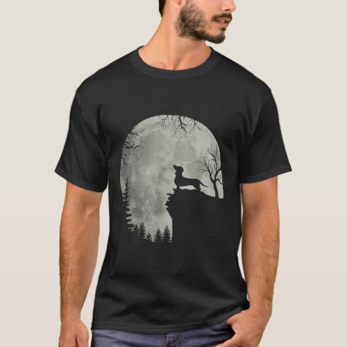 Dachshund Dog Moon Howl In Forest Halloween Dog Da T_Shirt