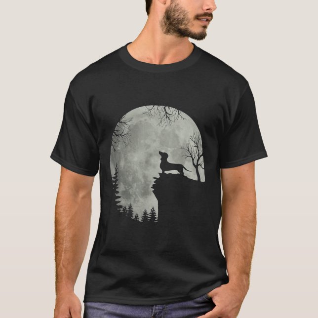 Dachshund Dog Moon Howl In Forest Halloween Dog Da T-Shirt (Front)
