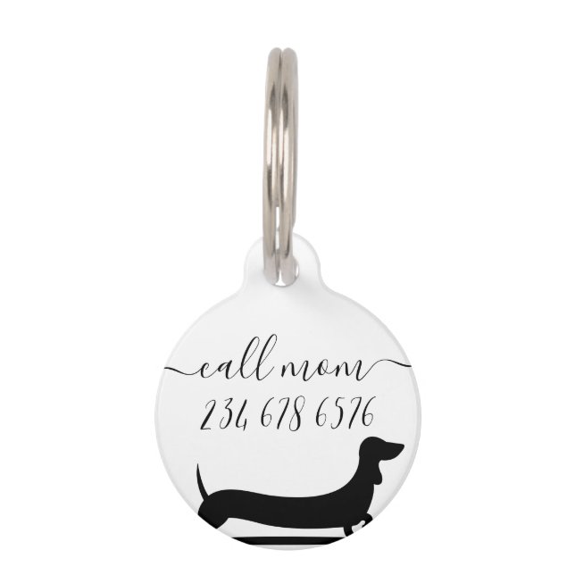 Dachshund dog name phone call pet ID tag (Back)