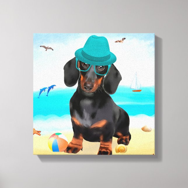 Dachshund Dog on Beach Canvas Print (Front)