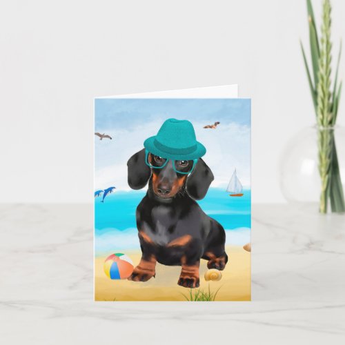 Dachshund Dog on Beach Card