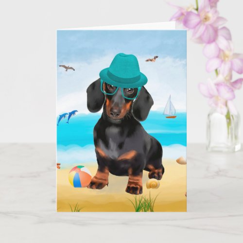 Dachshund Dog on Beach  Card