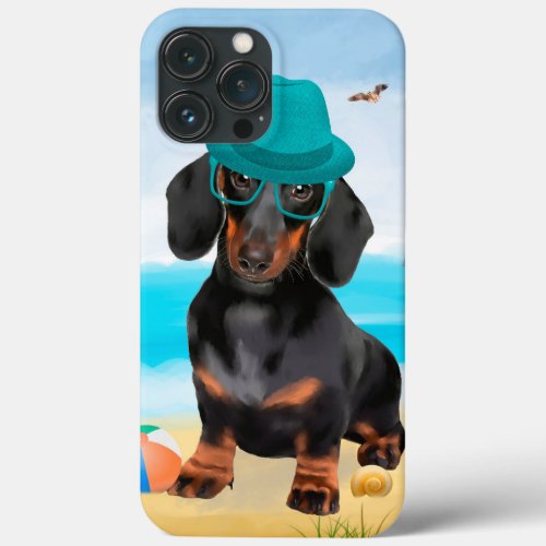 Dachshund Dog on Beach iPhone 13 Pro Max Case