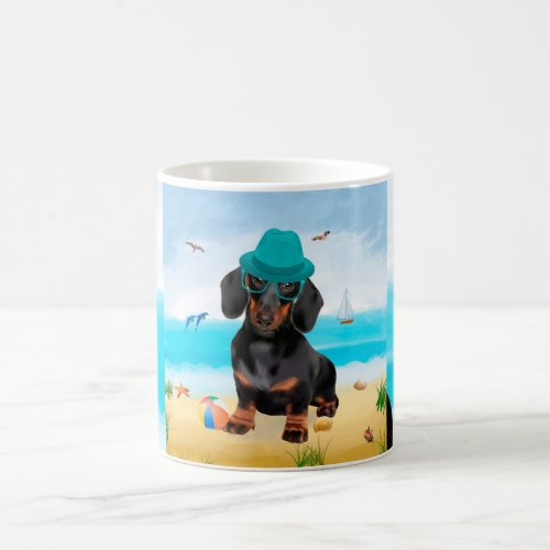 Dachshund Dog on Beach Coffee Mug