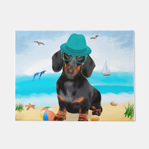 Dachshund Dog on Beach Doormat