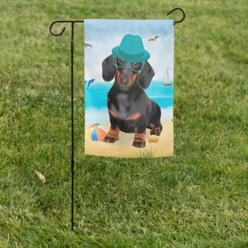 Dachshund Dog on Beach Garden Flag