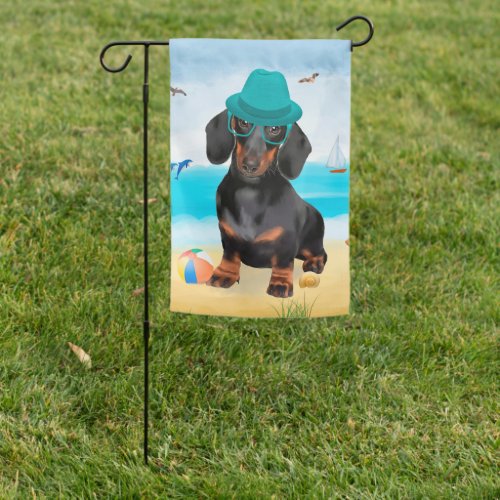 Dachshund Dog on Beach  Garden Flag