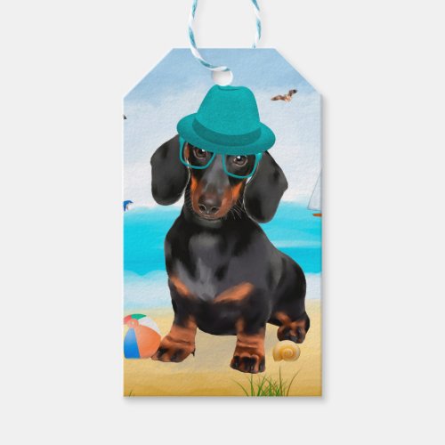 Dachshund Dog on Beach Gift Tags