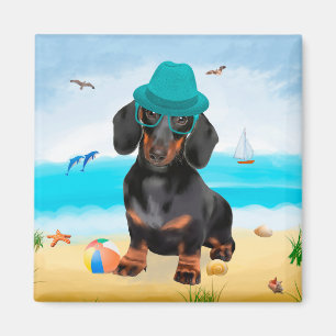 Dachshund Dog on Beach Magnet