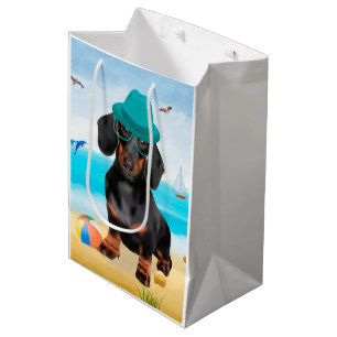 Dachshund Dog on Beach Medium Gift Bag