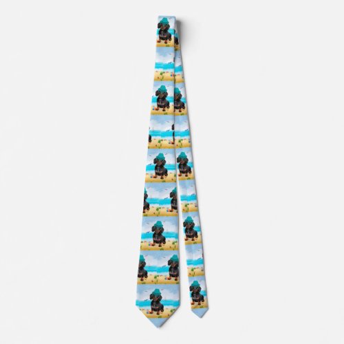 Dachshund Dog on Beach Neck Tie