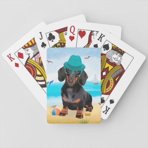 Dachshund Dog on Beach Poker Cards