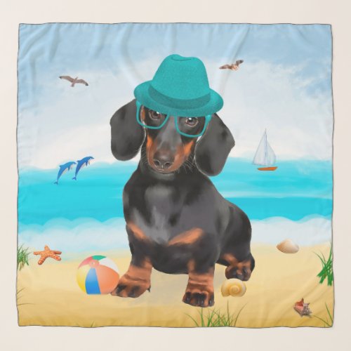 Dachshund Dog on Beach Scarf