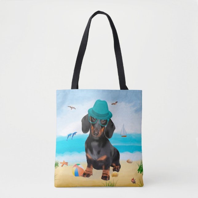 Dachshund Dog on Beach Tote Bag (Front)