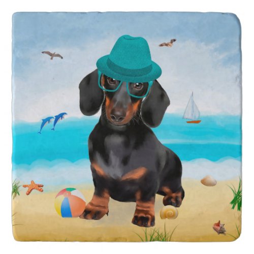 Dachshund Dog on Beach Trivet