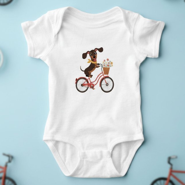 Dachshund Dog On Bike Cycling  Baby Bodysuit (Creator Uploaded)