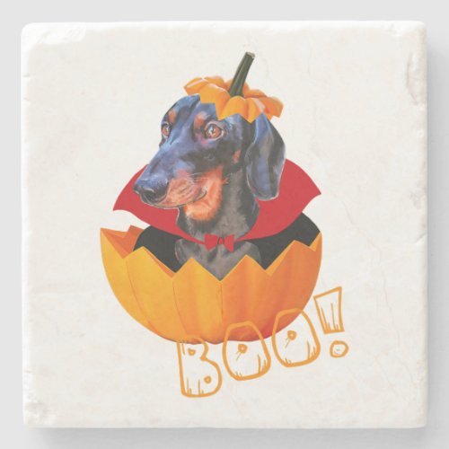Dachshund Dog Owner Halloween Boo Pumpkin Horror Stone Coaster