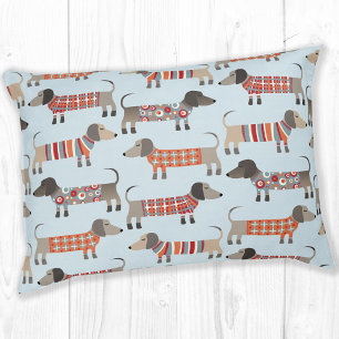 Dachshund Dog Pattern Blue Pet Bed