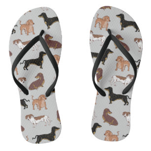 Dachshund dog pattern flip flops